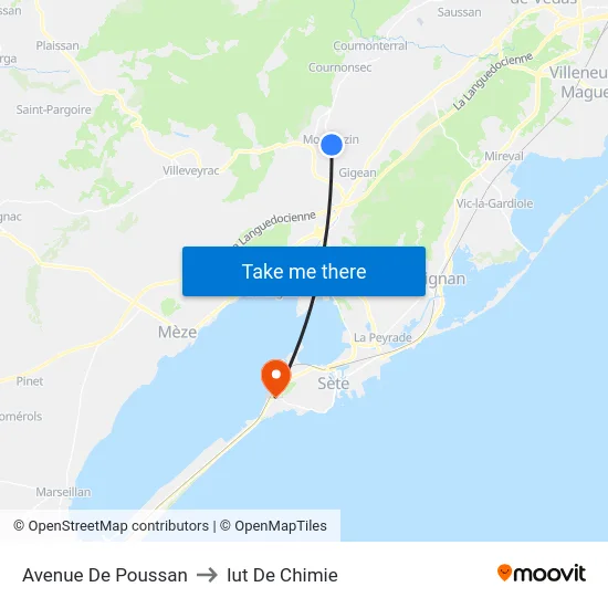 Avenue De Poussan to Iut De Chimie map