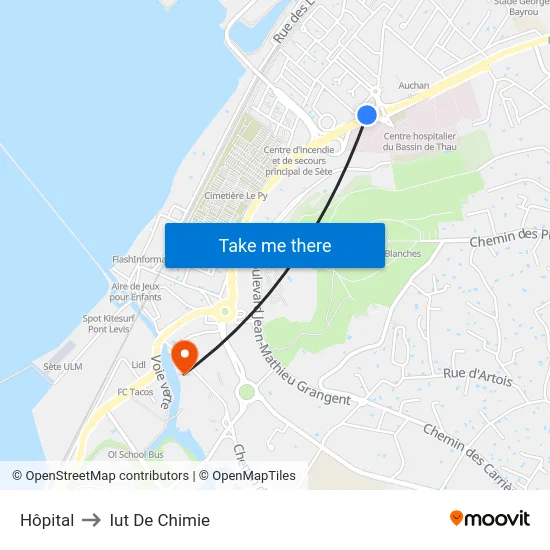 Hôpital to Iut De Chimie map