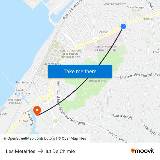 Les Métairies to Iut De Chimie map