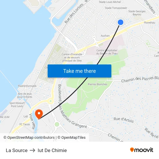 La Source to Iut De Chimie map