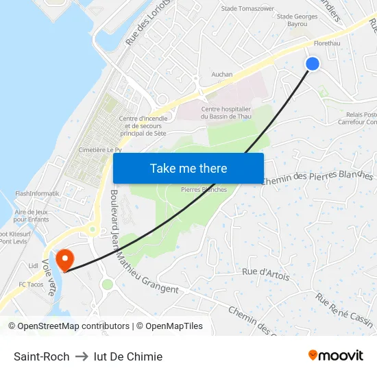Saint-Roch to Iut De Chimie map
