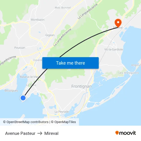 Avenue Pasteur to Mireval map