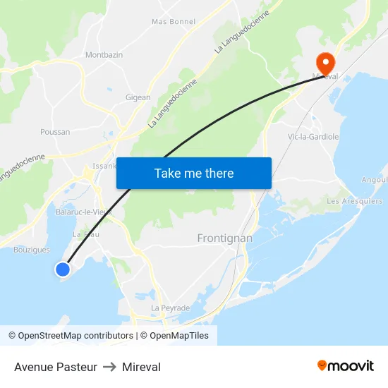Avenue Pasteur to Mireval map