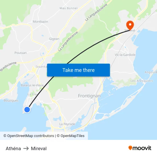 Athéna to Mireval map