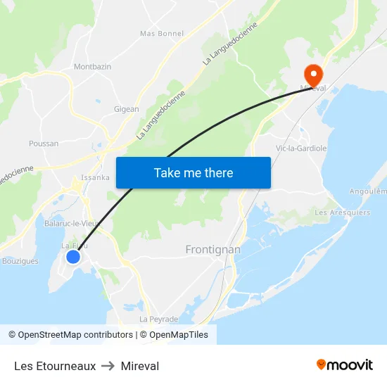 Les Etourneaux to Mireval map