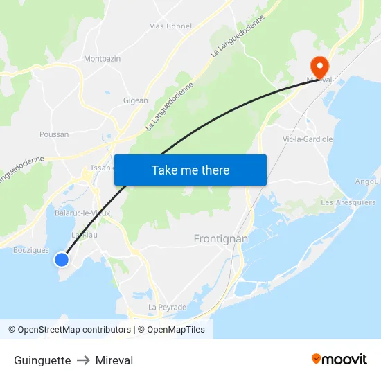 Guinguette to Mireval map