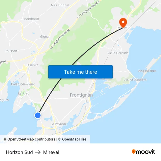 Horizon Sud to Mireval map