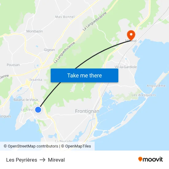 Les Peyrières to Mireval map