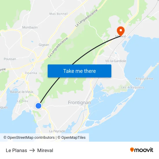 Le Planas to Mireval map