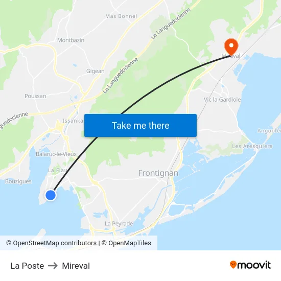 La Poste to Mireval map