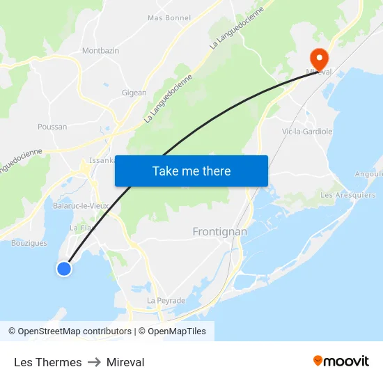 Les Thermes to Mireval map