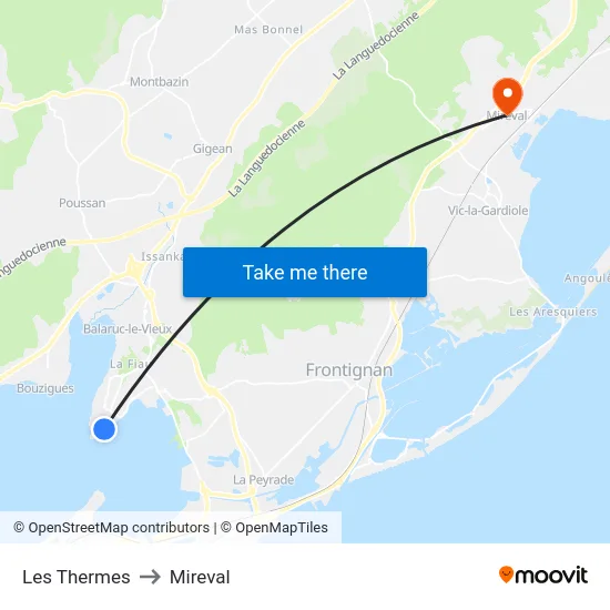 Les Thermes to Mireval map