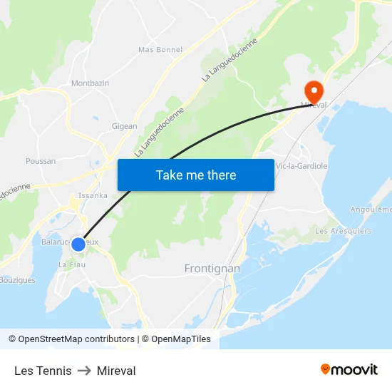 Les Tennis to Mireval map