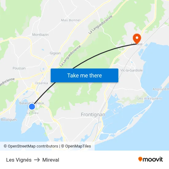 Les Vignés to Mireval map