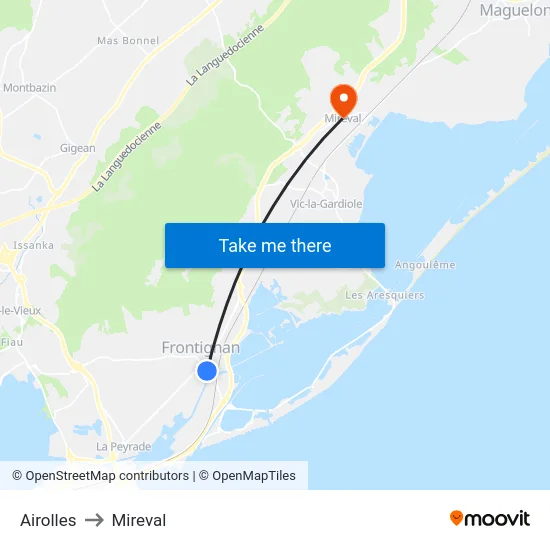 Airolles to Mireval map