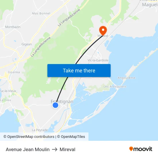 Avenue Jean Moulin to Mireval map