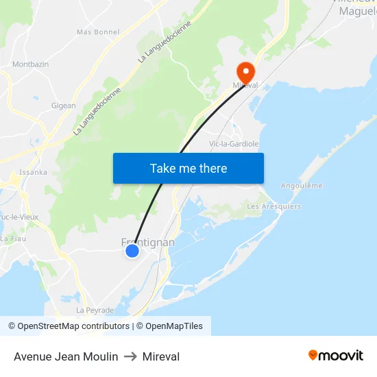 Avenue Jean Moulin to Mireval map