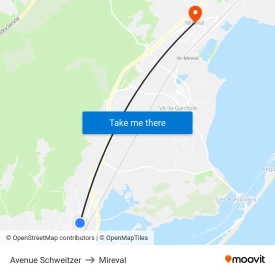 Avenue Schweitzer to Mireval map