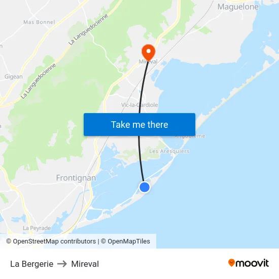 La Bergerie to Mireval map