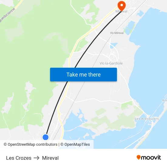 Les Crozes to Mireval map