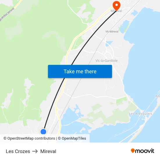 Les Crozes to Mireval map