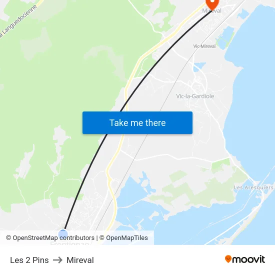 Les 2 Pins to Mireval map