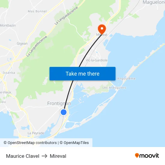 Maurice Clavel to Mireval map