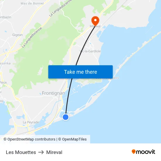 Les Mouettes to Mireval map