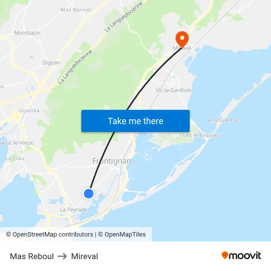 Mas Reboul to Mireval map