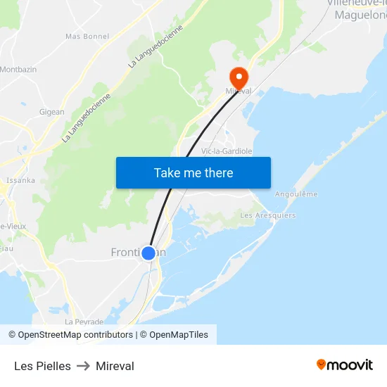 Les Pielles to Mireval map