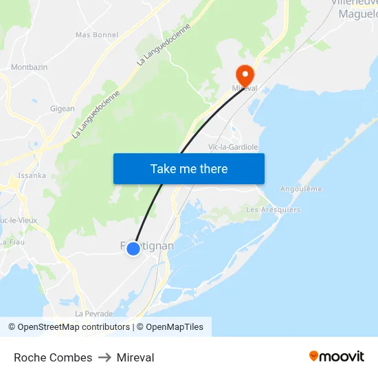 Roche Combes to Mireval map