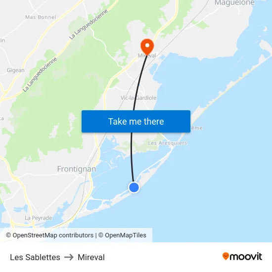 Les Sablettes to Mireval map