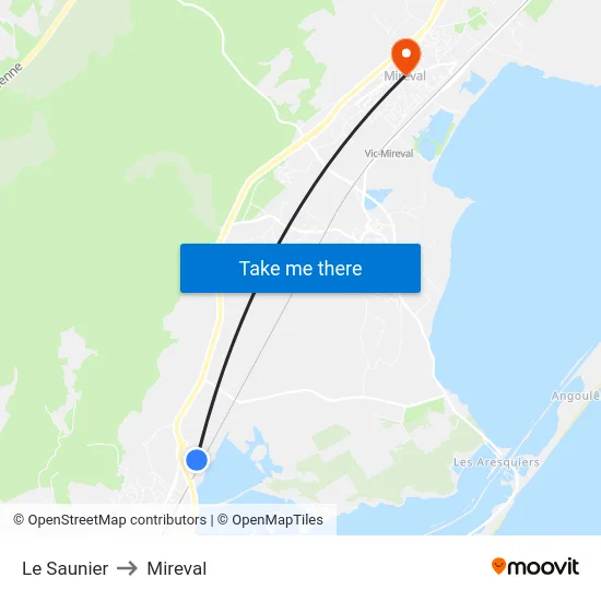 Le Saunier to Mireval map