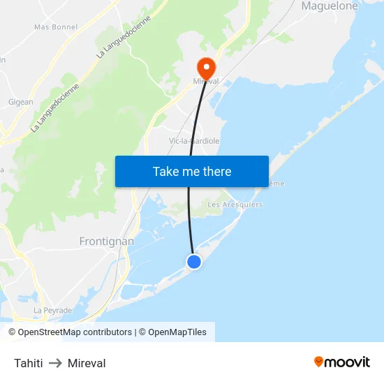 Tahiti to Mireval map