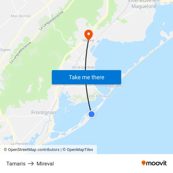 Tamaris to Mireval map