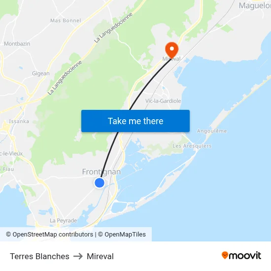 Terres Blanches to Mireval map