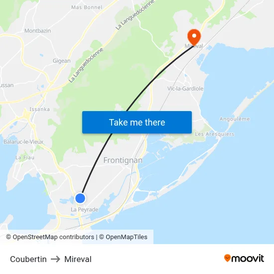 Coubertin to Mireval map