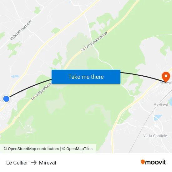 Le Cellier to Mireval map