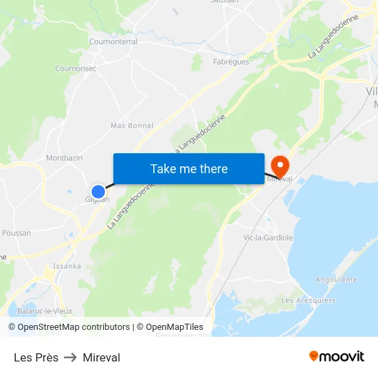 Les Près to Mireval map