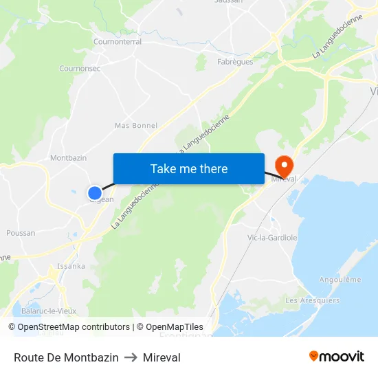 Route De Montbazin to Mireval map