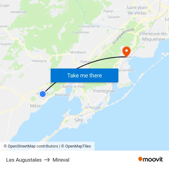 Les Augustales to Mireval map