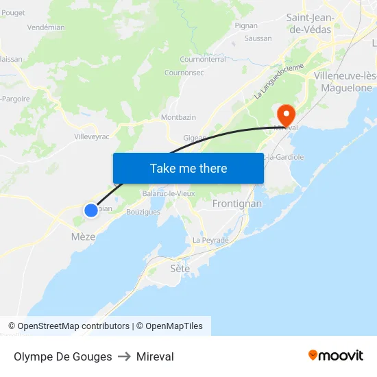 Olympe De Gouges to Mireval map