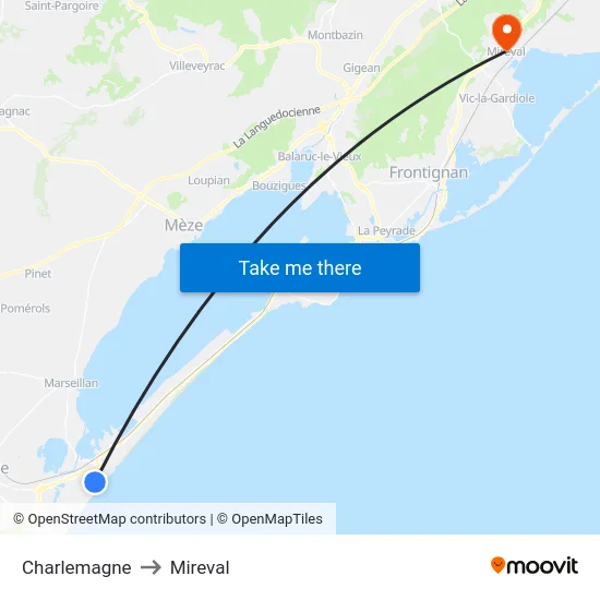 Charlemagne to Mireval map