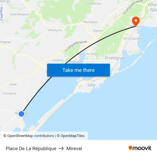 Place De La République to Mireval map