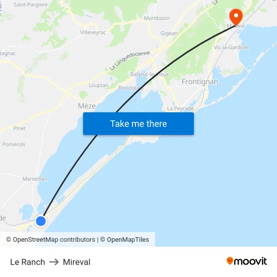 Le Ranch to Mireval map