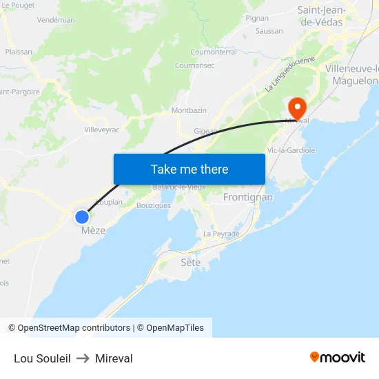 Lou Souleil to Mireval map