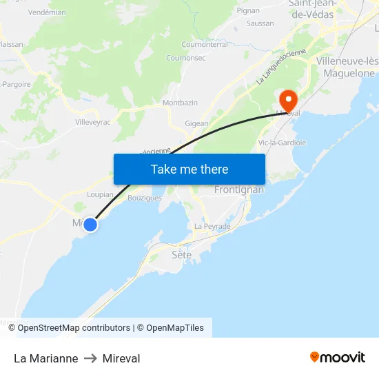 La Marianne to Mireval map
