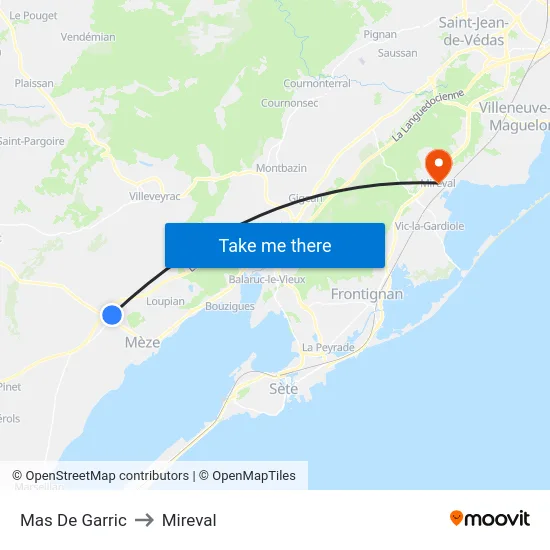 Mas De Garric to Mireval map