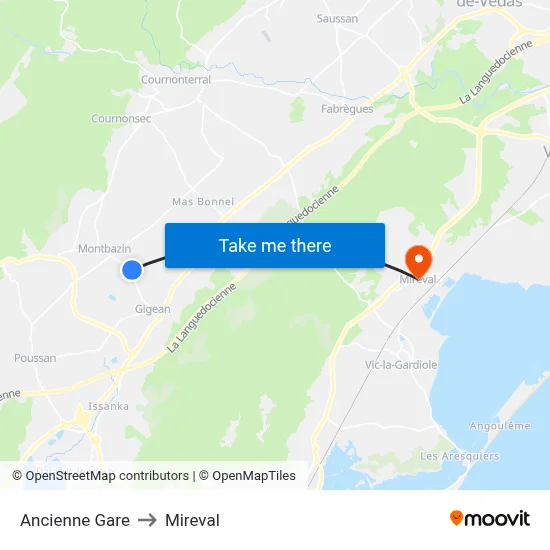 Ancienne Gare to Mireval map