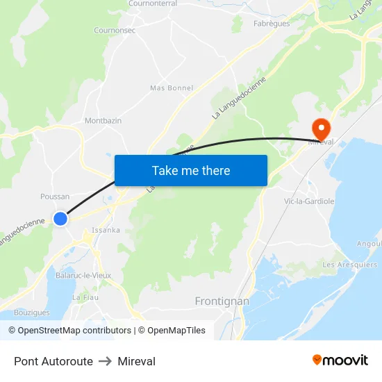 Pont Autoroute to Mireval map